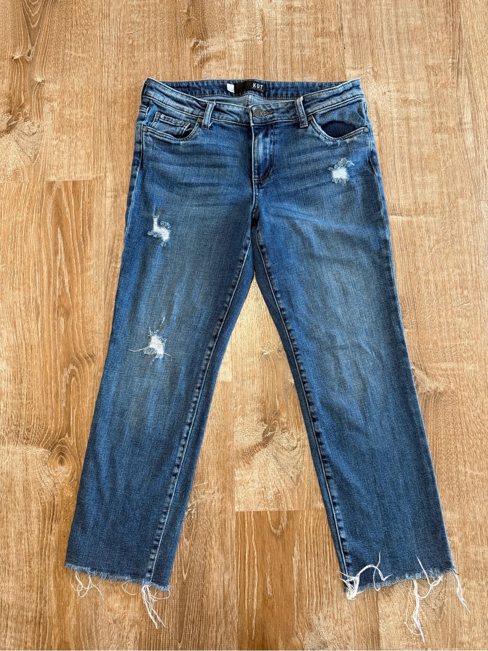KUT from the Kloth Reese Ankle Straight Leg Distressed Jeans Raw Hem